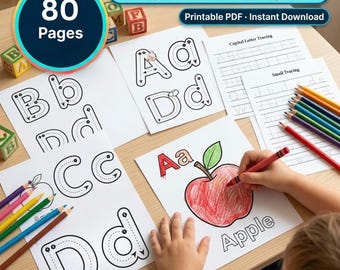 Alphabet Tracing Worksheets for Kids Ages 2-6 ABC Handwriting Practice Preschool Kindergarten Homeschool PDF Instant Download