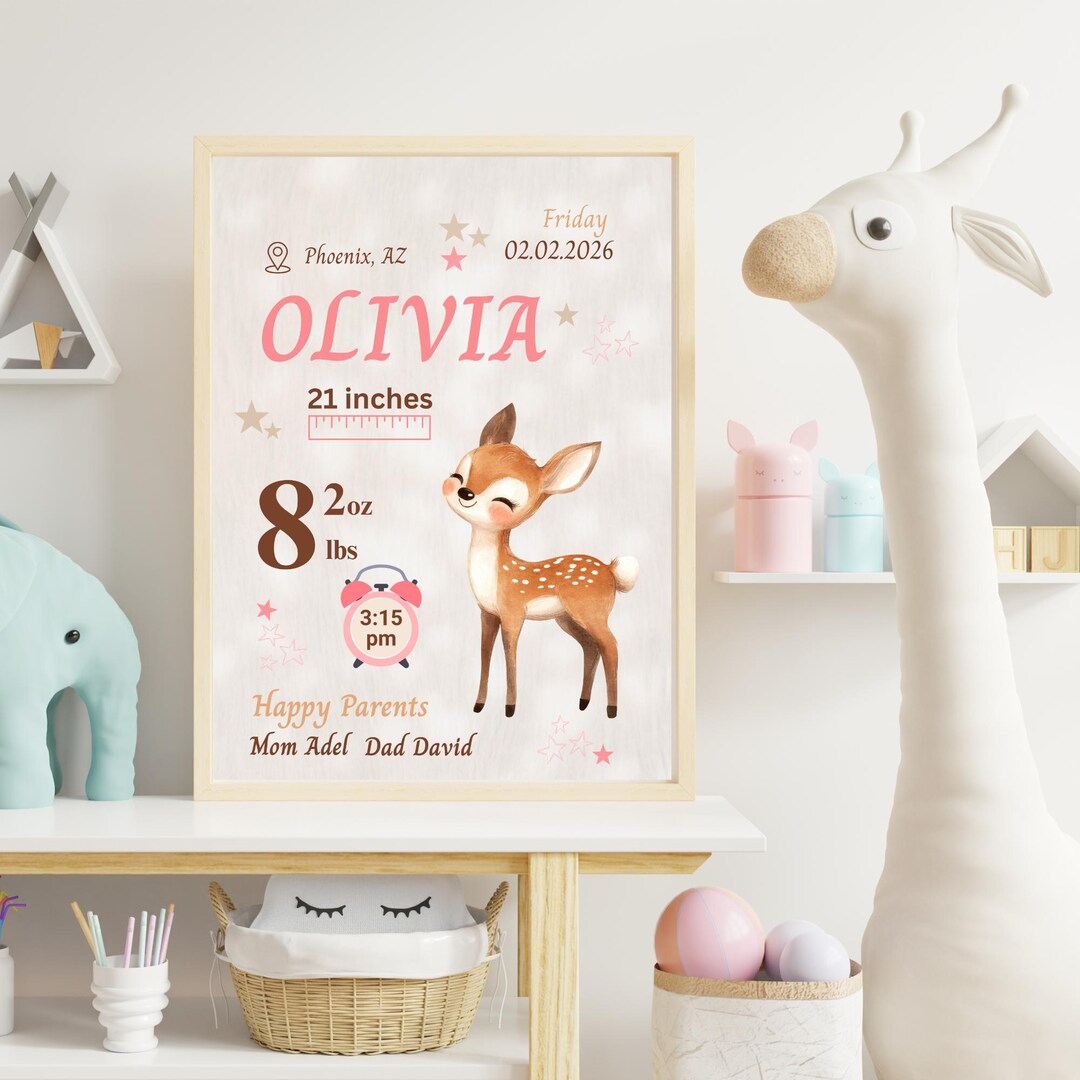 Baby Birth Stats Poster Printable, Personalized Newborn Custom Baby ...