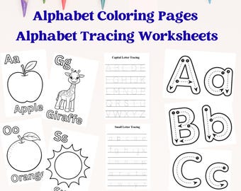 Hojas de trabajo para trazar el alfabeto, páginas para colorear del ABC, páginas para trazar el alfabeto en mayúsculas y minúsculas, práctica de escritura a mano, descarga digital en PDF