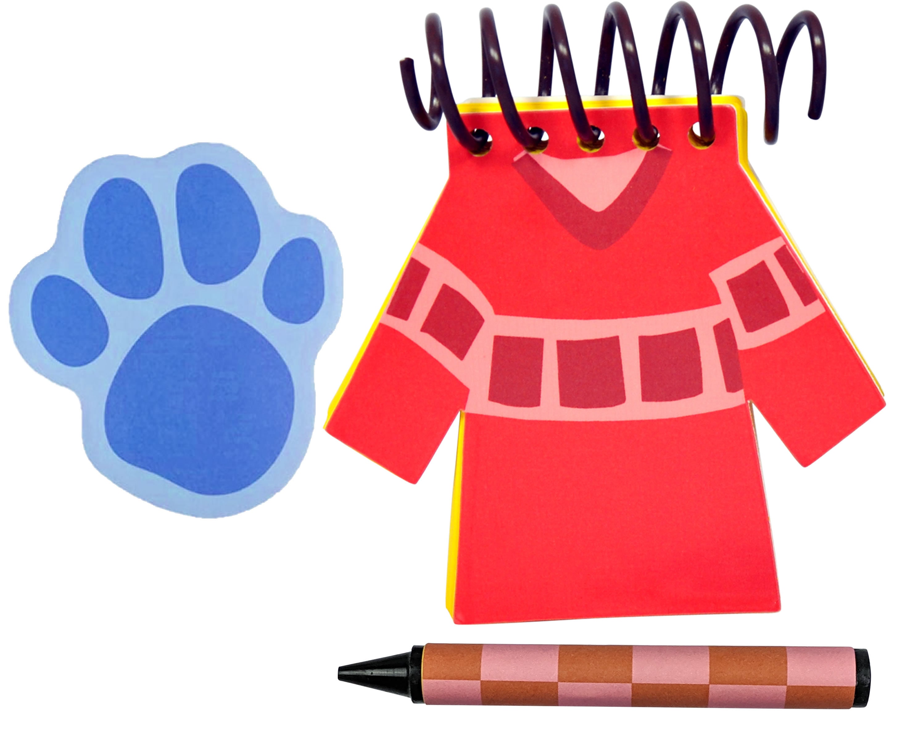 RED SHIRT SHAPED HANDCRAFTED HANDY DANDY NOTEBOOK with LARGE PAW PRINT  CLUES and 1 BLACK CHECKERED CRAYON *Nice large size 5.5 in wide x 6 in  tall, ...