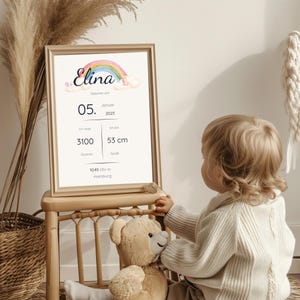 Birth poster rainbow personalized girl birth dates baby room decoration