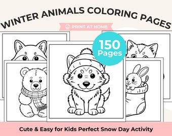 Winter Animal Coloring Pages for Kids, Cute Arctic Animals Coloring Sheets, Printable Winter Coloring Book, Digital Download