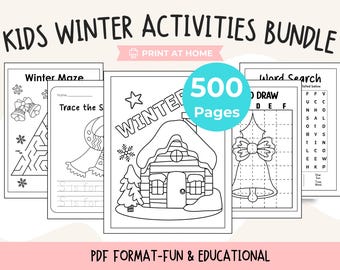 Paquete de actividades de invierno para niños, juegos de invierno imprimibles, hojas de trabajo con actividades para un día de nieve acogedor, descarga digital, diversión educativa sin pantalla