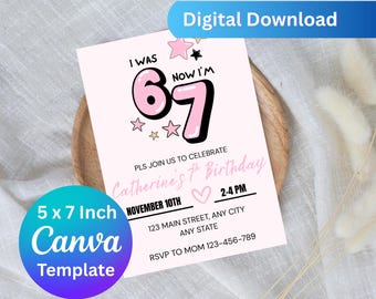 Six Seven Birthday Party Invitation, 6 7 Meme, Meme Birthday ,7th Birthday, Editable Canva Template, Digital Download, Printable