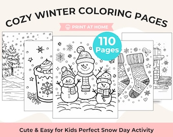 Página para colorear de invierno para niños, hoja imprimible para colorear de invierno, linda actividad para un día de nieve, descarga digital, dibujos navideños para colorear para niños