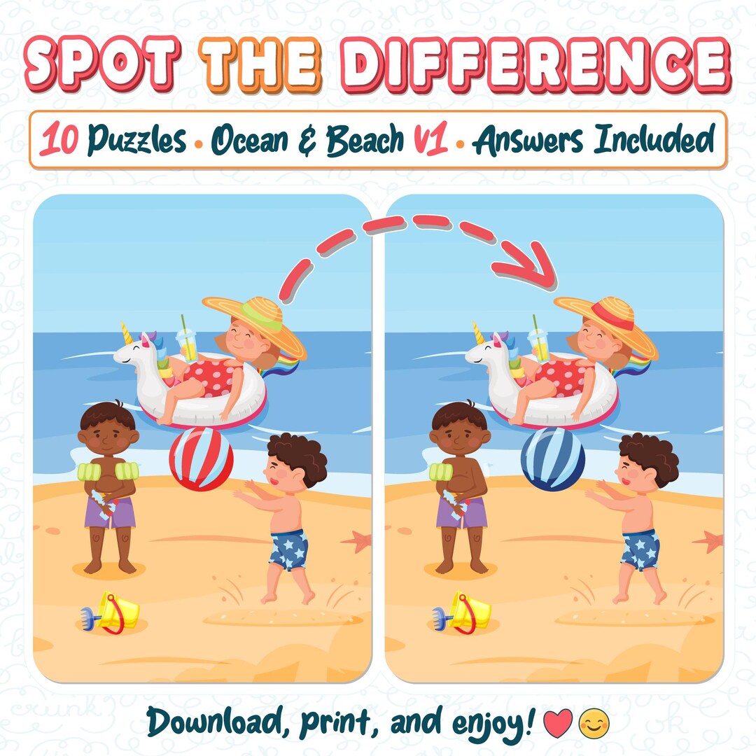 Ocean Spot the Difference Printable Game – 10 Find the Difference ...
