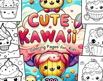 Kawaii Coloring Book: 200 Illustrations for Kids (Digital Download