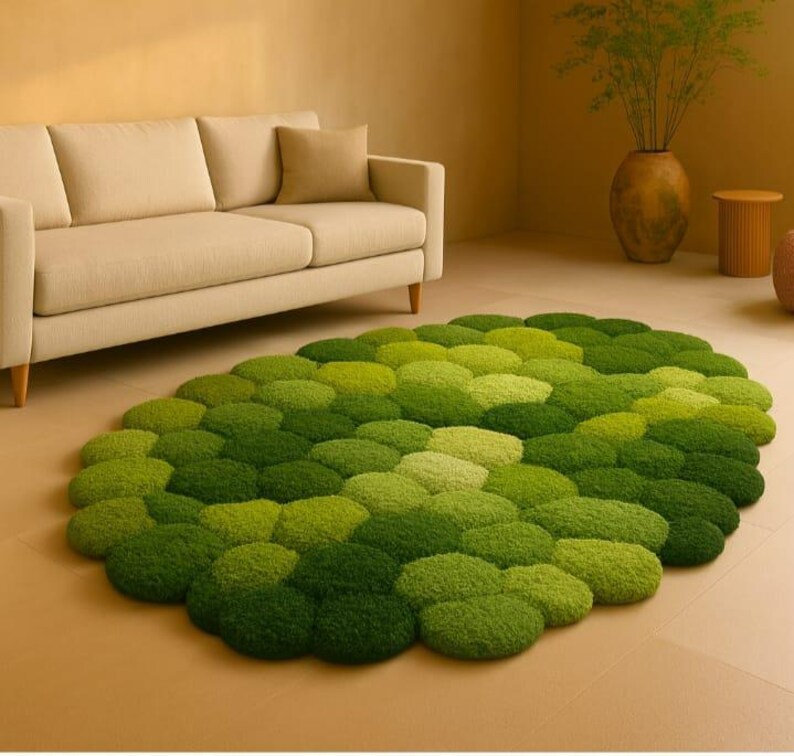 Hand Tufted Moss Green Rug – 3D Nature-inspired Wool Carpet - Etsy