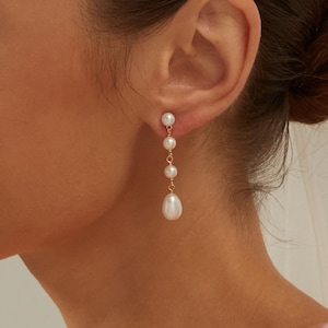 Pendientes de perlas naturales de agua dulce, pendientes minimalistas de perlas, pendientes de novia, pendientes de boda, regalo de dama de honor, pendientes de uso diario para mujer.