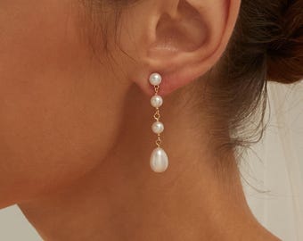Natural Freshwater Pearl Earrings,Minimalist Pearl Drop Earrings,Bridal Earrings,Wedding Earrings,Bridesmaid Gift,Daily Earrings for Women