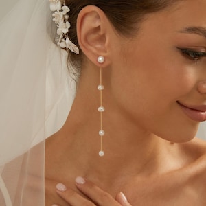 Natural Freshwater Pearl Earrings,Multiple Pearl Drop Earrings,Long Chain Pearl Earrings,Bridal Earrings,Wedding Earrings,Bridesmaid Gift