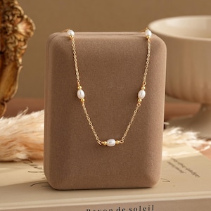 Gold Bead Pearl Necklace,Freshwater Pearl Necklace,Minimalist Necklace,Wedding Necklace,Bridal Necklace,Bridesmaid Gifts,Pearl Jewelry Set