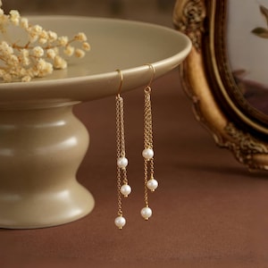 Natural Freshwater Pearl Tassel Earrings,Multiple Pearl Drop Earrings,Long Dangle Earrings,Gold Hook Earring,Wedding Earrings,Bridal Earring