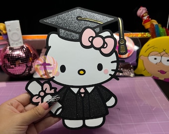 Hello grad Kitty Money/gift card holder, Graduation cards, custom grad gifts, kitty bow gifts, money gift card, gifts for graduation