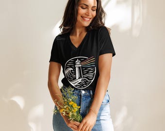 PNW Lighthouse V-Neck Tee – Tidebound Collection