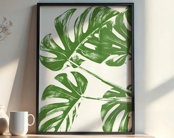 Minimalist Monstera Leaf Print, Modern Botanical Wall Art (Digital Download)