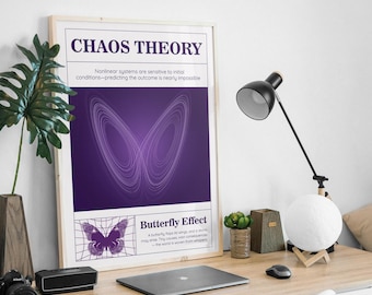 Póster de la Teoría del Caos: Atractor de Lorenz, Efecto Mariposa (Descarga digital)