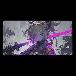 Samurai Anime Girl Mouse Pad – Katana Warrior Gaming Desk Mat