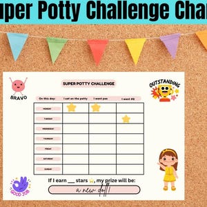 Printable Potty Training Chart for Girls – Reward Tracker PDF, Bathroom Routine, Instant Download. White Background