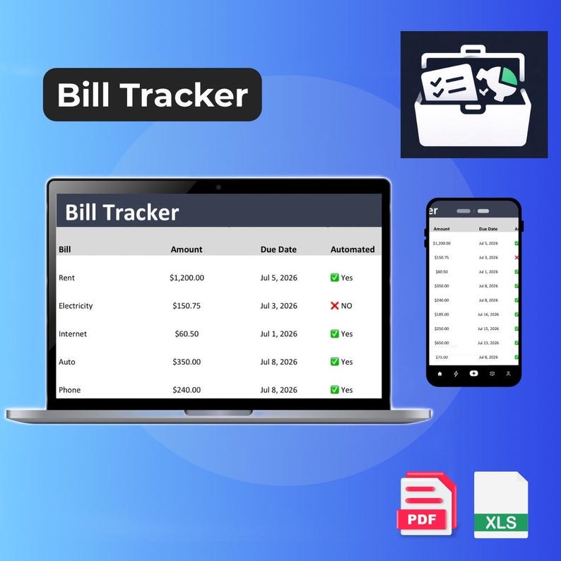 Monthly Bill Tracker Spreadsheet | Excel & Google Sheets (instant ...