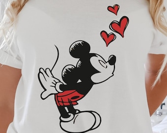 Mickey Minnie Mouse Kissing Matching Shirt Cute Cartoon Couple Kissing Matching Shirt Retro Honeymoon Trip Tee Romantic Right Top