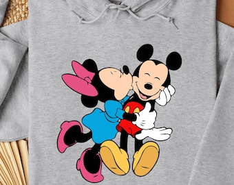 Retro Mouse Couple Kiss Hoodie Cute Cartoon Holiday Vacation Tee Vintage Character Top