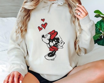 Mickey Minnie Mouse Kissing Matching Hoodie Cute Cartoon Couple Kissing Matching Hoodie Retro Honeymoon Trip Tee Romantic Character Top