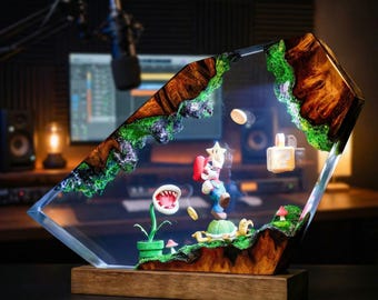 Lámpara de estrella de la suerte Super Adventure / Lámpara de noche epoxi para fiesta Ma.rio / Lámpara de escritorio para niños, decoración de sala de juegos y regalo único