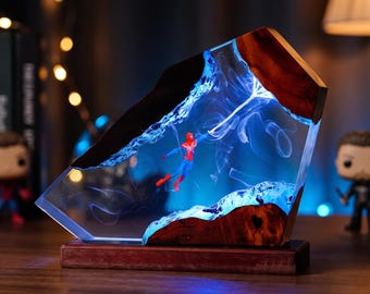 Personalized Super Hero Resin Lamp | Superhero Epoxy Night Light | Desk Lamp, Bedroom Decor, Table Lamp, Custom Gift for Him