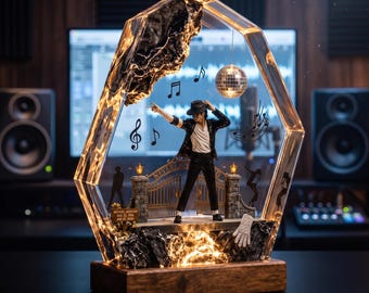 King of Pop Resin Lamp | Handmade MJ Night Light | Music Room Decor, Gift for Dad, Music Lover Gift, Handmade Resin Art