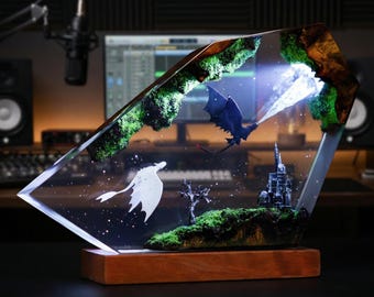 Lámpara de resina de Desdentado y Furia Luminosa / Lámpara de noche de Cómo entrenar a tu dragón / Lámpara de escritorio, decoración para sala de juegos y regalo de dragón personalizado
