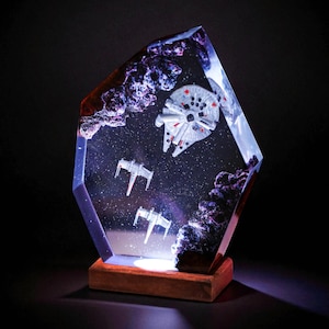 Millenn.ium Falcon and X-Wing Epoxy Lamp | Star W..ars Night Light | Desk Decor, Table Lamp & Unique Housewarming Gift