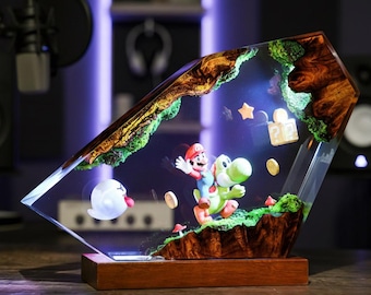 Handgjord Super Adventure-lampa i harts | Nattlampa i epoxi för barn | Dekor i spelrum och lekrum | Unik julklapp