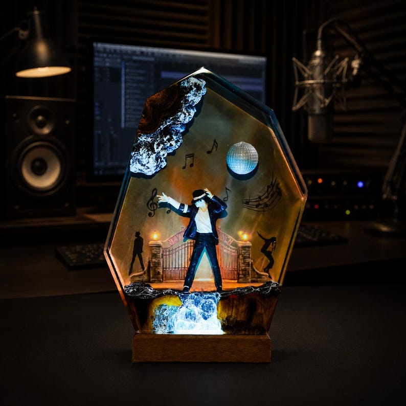 Michael Resin Lamp | King of Pop Epoxy Night Light | Room Decor, Music Lover Gift, Back to School, Resin Art Lamp Style 2
