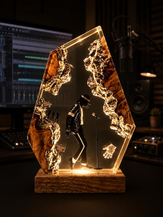 Michael Resin Lamp | King of Pop Epoxy Night Light | Room Decor, Music Lover Gift, Back to School, Resin Art Lamp