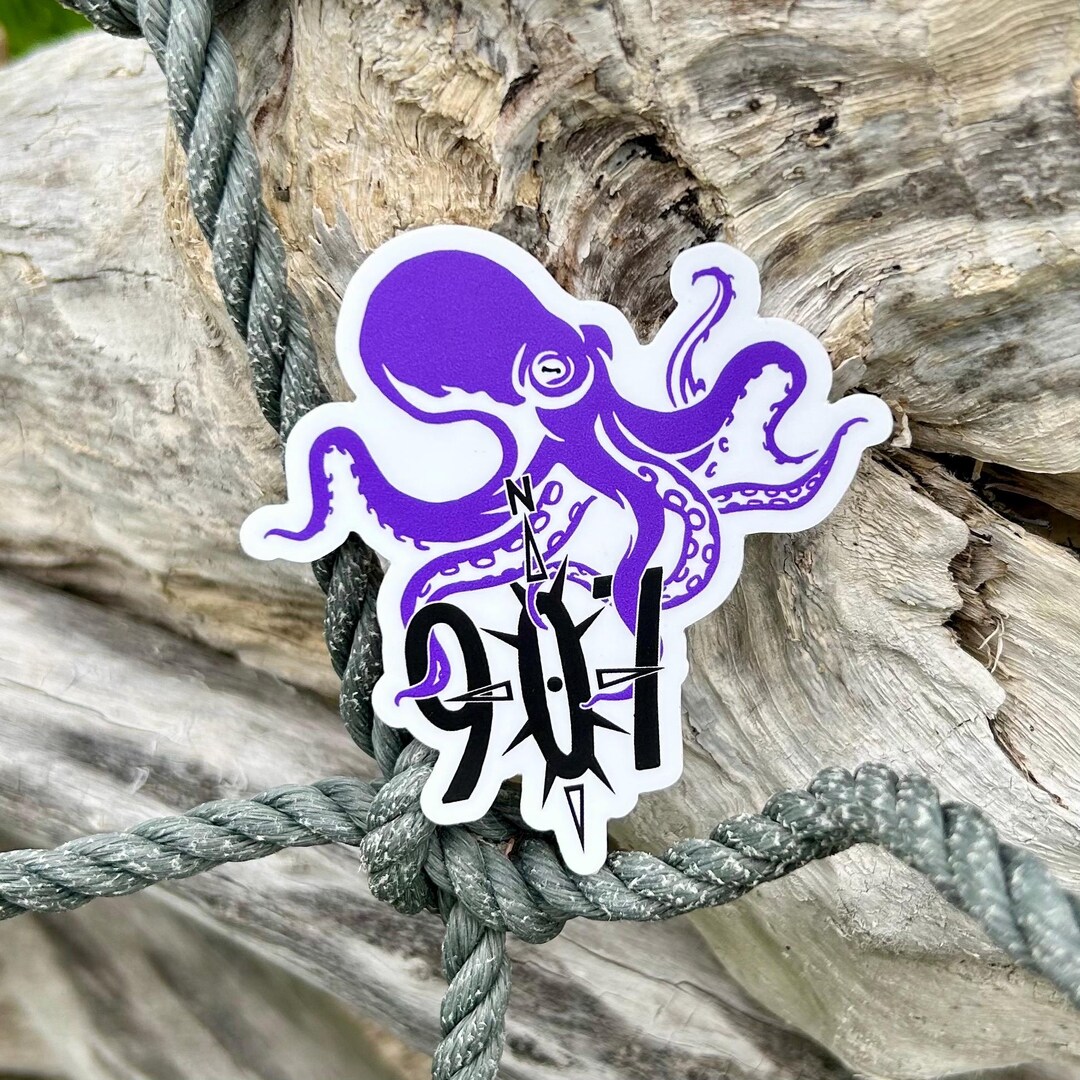 907 Octopus Sticker, Purple Octopus With a Black Blue 907 Compass ...