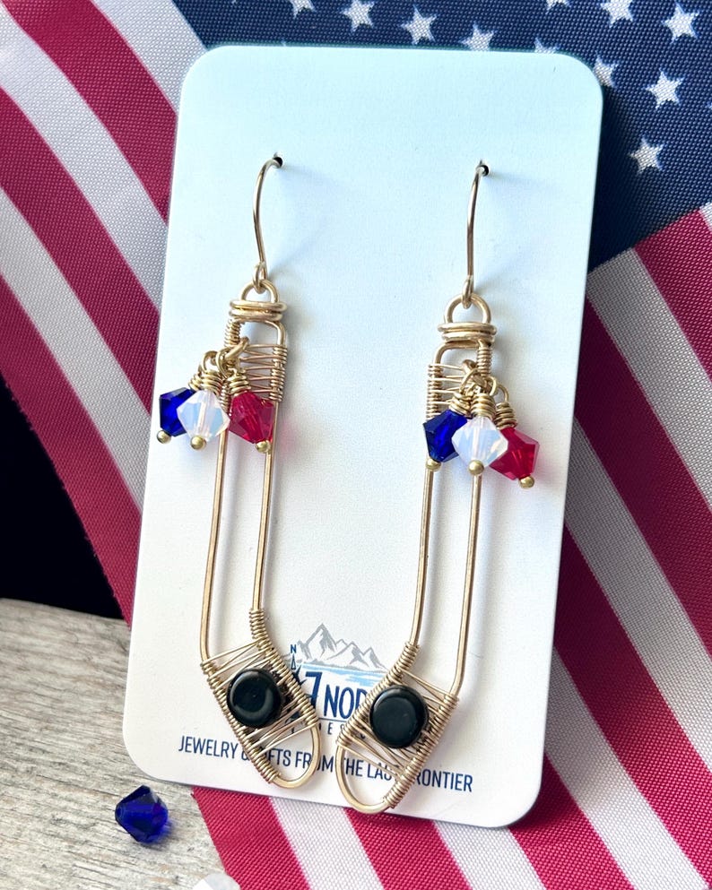 Hockey Stick Earrings: Custom Team Colors, Wire Wrapped in Brass or Silver, Handmade in Alaska image 12