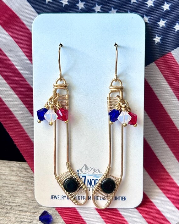 Hockey Stick Earrings: Custom Team Colors, Wire Wrapped in Brass or Silver, Handmade in Alaska