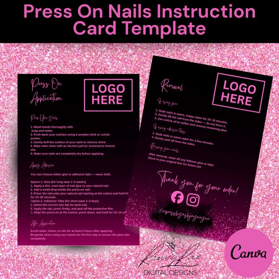 Editable Press On Nail Instruction Card Template (Canva)