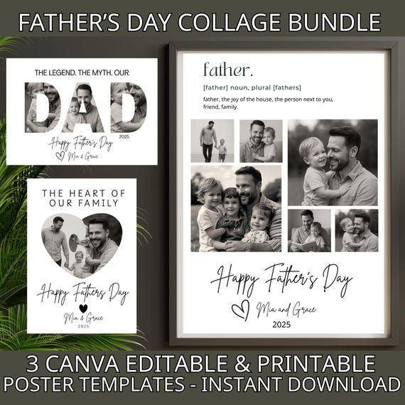 Father's Day Photo Collage Templates: DIY Personalized Dad Gift (Canva Editable, Printable Wall Art)