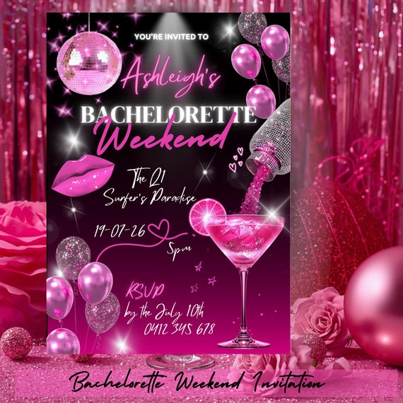 Pink Disco Bachelorette Invitation | Editable Hen Party Invite (Canva Template)
