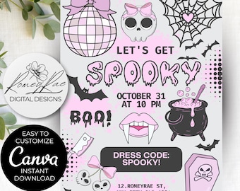 Pastel Goth Halloween Party Invitation | Spooky Canva Template (5x7, Digital Download