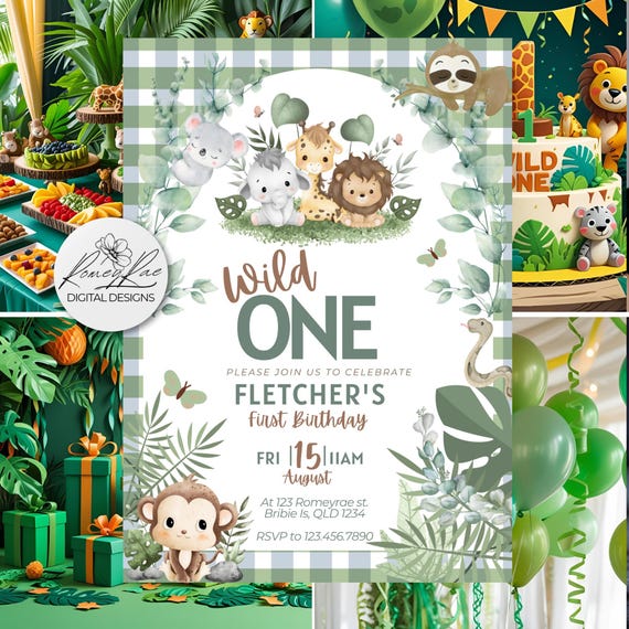 Wild One Jungle Birthday Invitation: Editable Canva Template (Instant Download)