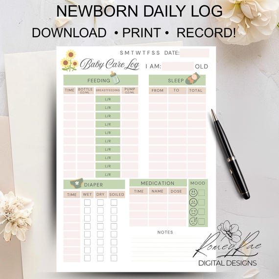 Newborn Daily Log: Baby Care Tracker (PDF Download)