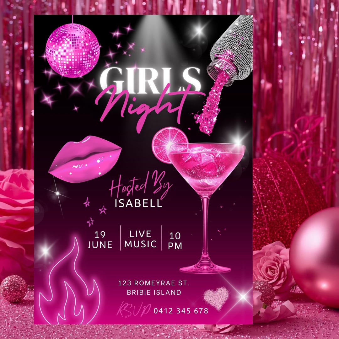 Pink Disco Girls Night Out Invitation | Canva Editable Template ...