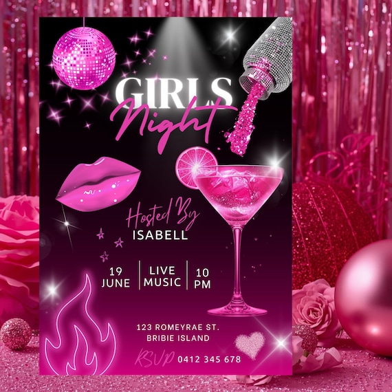 Pink Disco Girls Night Out Invitation | Canva Editable Template (Digital Download)