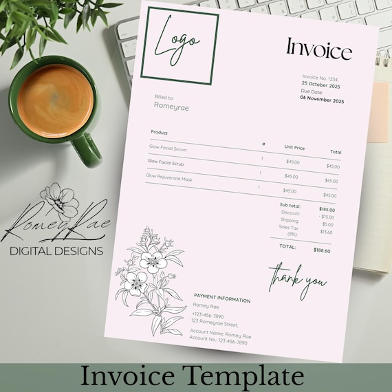 Floral Invoice Template | Editable Canva Design (A4 & US Letter)