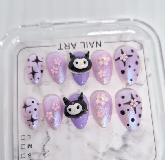 Pastel Goth Press On Nails | 3D Charm, Floral Sparkle