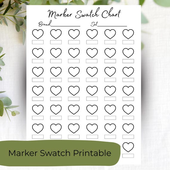 Marker Swatch Chart Printable | Cute Heart Swatch Sheet | Marker Color Test Page | PDF Instant Download | Art & Bullet Journal Tool