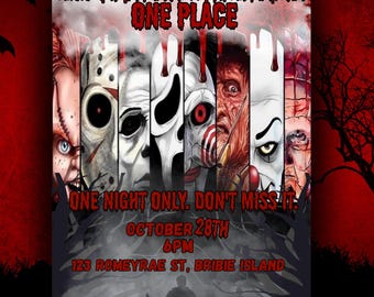 Halloween Party Invitation | Scary Horror Movie Villains Invite | Printable Digital Download | Editable Template